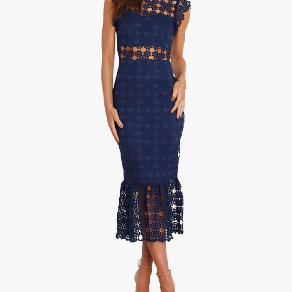 Petal & Pup Navy Blue Lace Midi Dress
